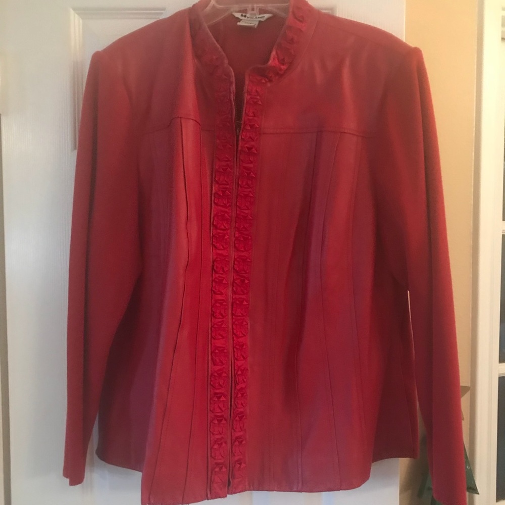 Red leather look jacket